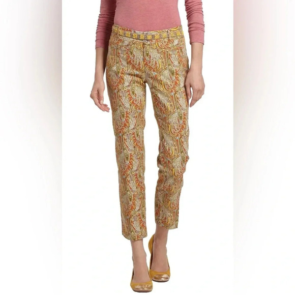 Cartonnier by Anthropologie Persimmon Paisley Cropped Pants Size 2 - Picture 1 of 10